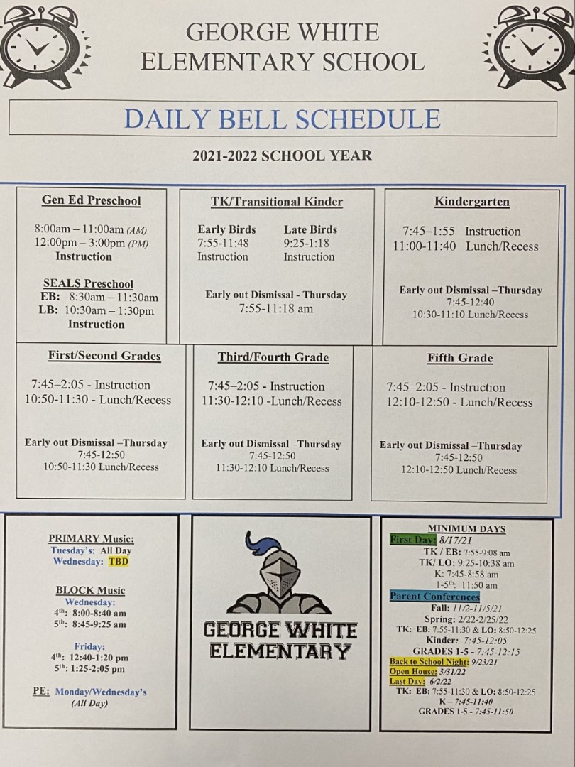 White Elementary School Daily Schedule
